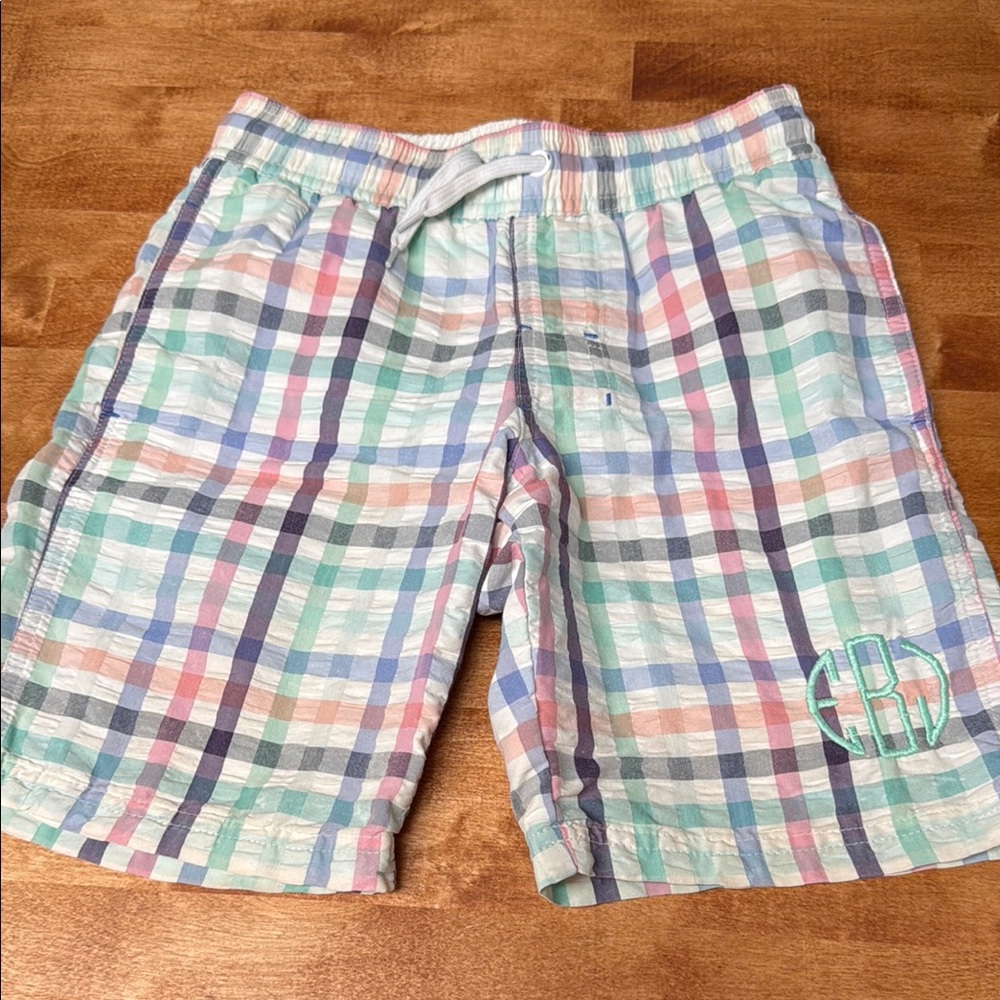 Cat & Jack Pink and Blue Swim Trunks Lightweight, with monogram initials